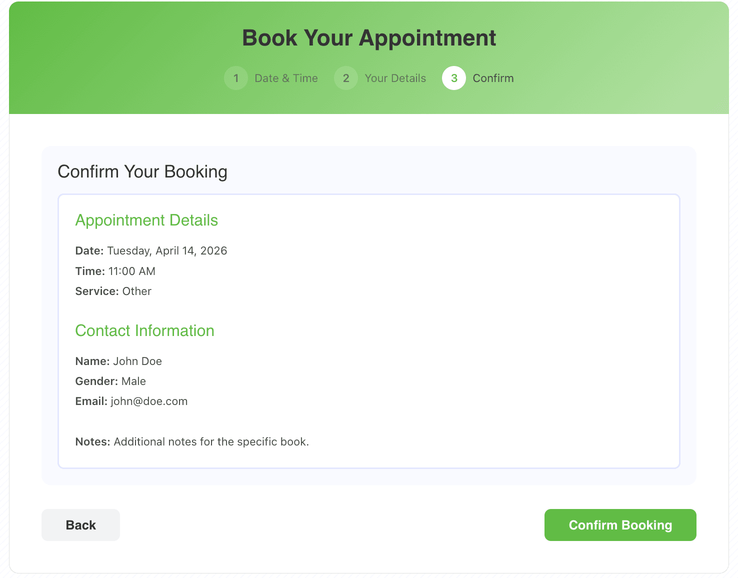 Frontend Booking Widget — view 3