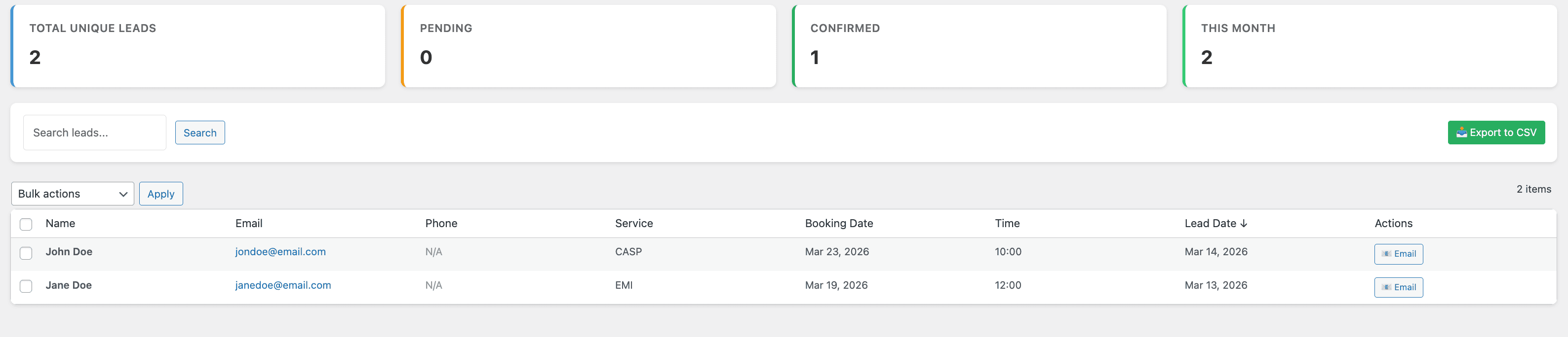 Leads Management & CSV Export — part 1